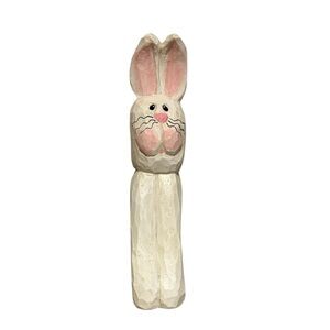 Vintage Eddie Walker Rabbit Figurine Wood Distressed Hand Painted White